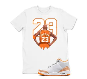 Urban Streetwear Aesthetic Shirt Number 23 Orange Graphic Top Retro Sneaker Matching Tee For Men And Women