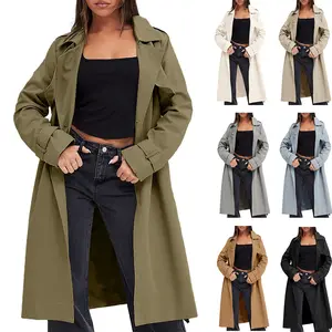 Women's Double-Breasted Trench Coat - Basic Fitted Minimalist Elegant Long-Lapel Windproof Top with Belt, Long-Sleeve Pockets, Casual Style Overcoat