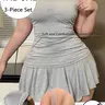 [Plus Size] Solid Color Cami Spaghetti Strap Top & Short Skirt & Thong Sleepwear Set, Casual Comfy Soft Pyjama Set for Women, Women's Sleepwear for All Seasons, Underwear Lingerie