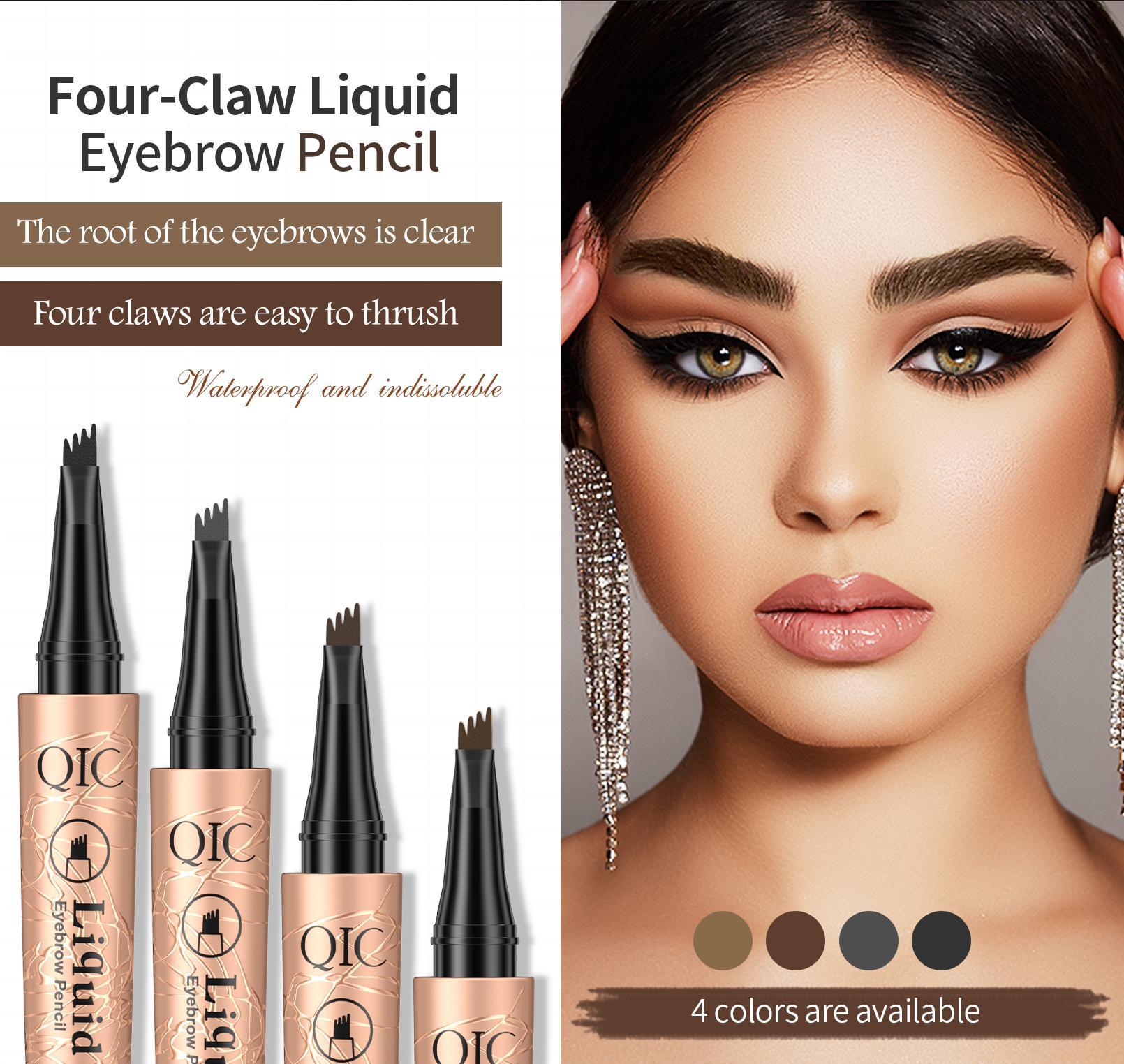 QIC 4-Tip Microblading Eyebrow Pencil, Waterproof Long-Lasting 3D Brow Pen, Natural Looking Brow Makeup Tool for Women Daily Use & Gift