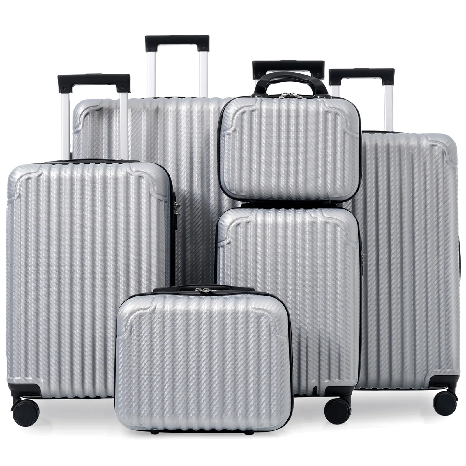 6-Piece Hardshell ABS Luggage Set with Spinner Wheels, TSA Lock, and Side Hooks – Lightweight Carry-On & Checked Suitcases for Travel