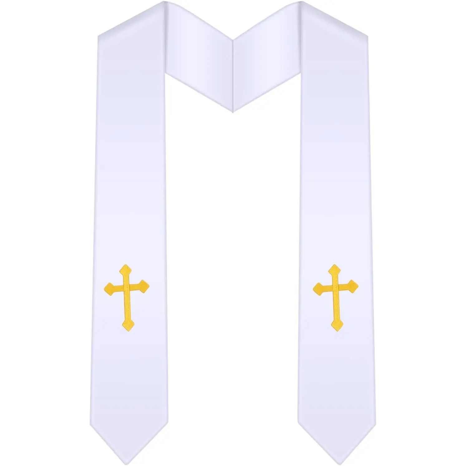 Embroidery Clergy Stole Church Pastor Wedding White Traditional Choir Stole with Embroidery Cross for Men Wedding Officiant Priest Robe Accessories