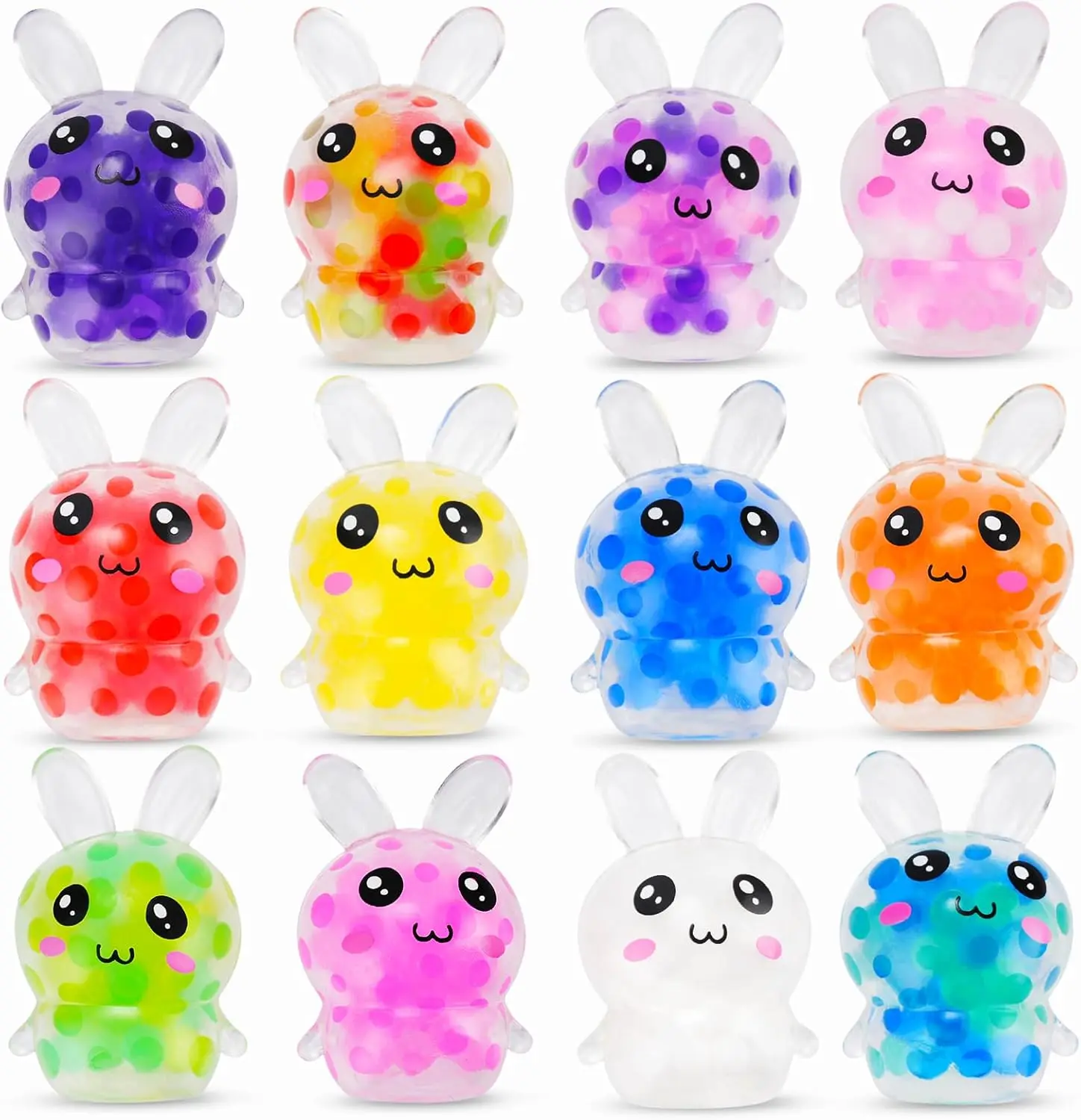 12PCS Mini Bunny Squishy Toys, Easter Egg Fillers, Bunny Stress Balls, Easter Basket Stuffers for Kids, Teens & Adults, Soft Squeeze Fidget Toys, Party Favors & Easter Gifts