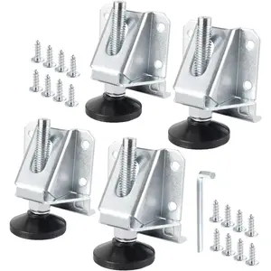 Heavy Duty 4PK Leveling Feet, Adjustable Furniture Leg Levelers with Nylon Foot, Screws & Lock Nuts for Workbenches, Cabinets, Tables & Shelving (71136)