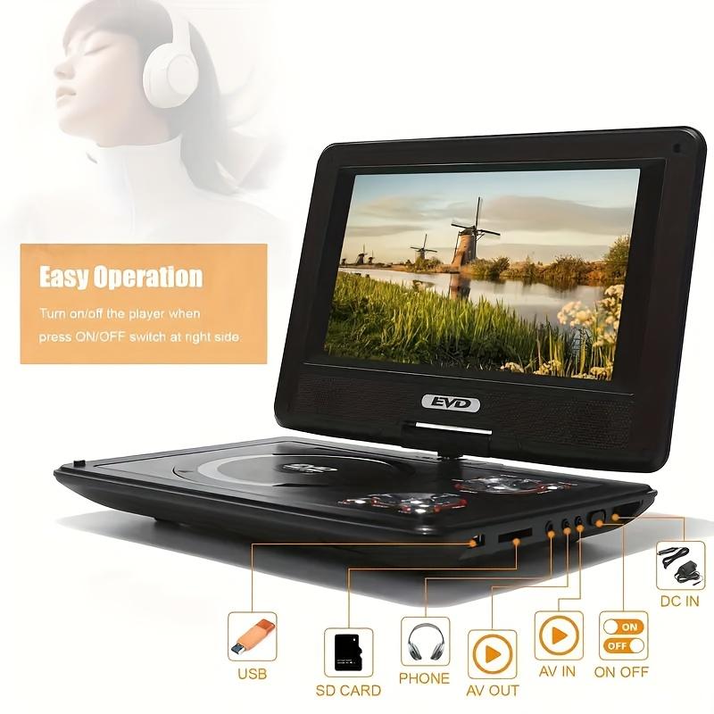 11.5" Portable DVD Player with 9.5" Swivel Screen 5-Hour Rechargeable Battery CD/DVD/SD/USB Regions Free Dual Speakers Foldable for Car Headrests