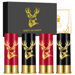 Set of 4 Long Bullet Cups with Slanted Deer Head Design, Plastic Shot Glasses for 12ga Spirits, Perfect Mini Liquor Cups for Parties