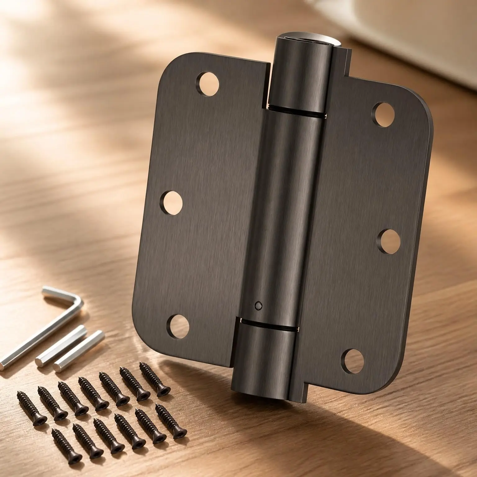 2 Pack Self Closing Door Hinges 3.5 inch Oil Rubbed Bronze Spring Loaded Auto Close Hinges 5/8'' Radius Corners Adjustable Tension for Interior Door