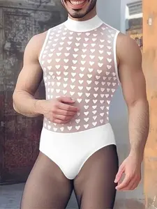 INCERUN Men's Fashion Simple Mesh Patchwork Polka Dot Round Neck Sleeveless Jumpsuit, Suitable for Daily Wear, Comfortable and Stylish