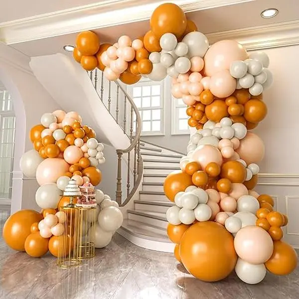 124pcs Burnt Orange Fall Balloons Garland Arch Kit, burnt Orange Pastel Orange White Sand Balloons for Baby Shower Birthday ThanksGiving Fall Pumpkin Themed Party Decorations