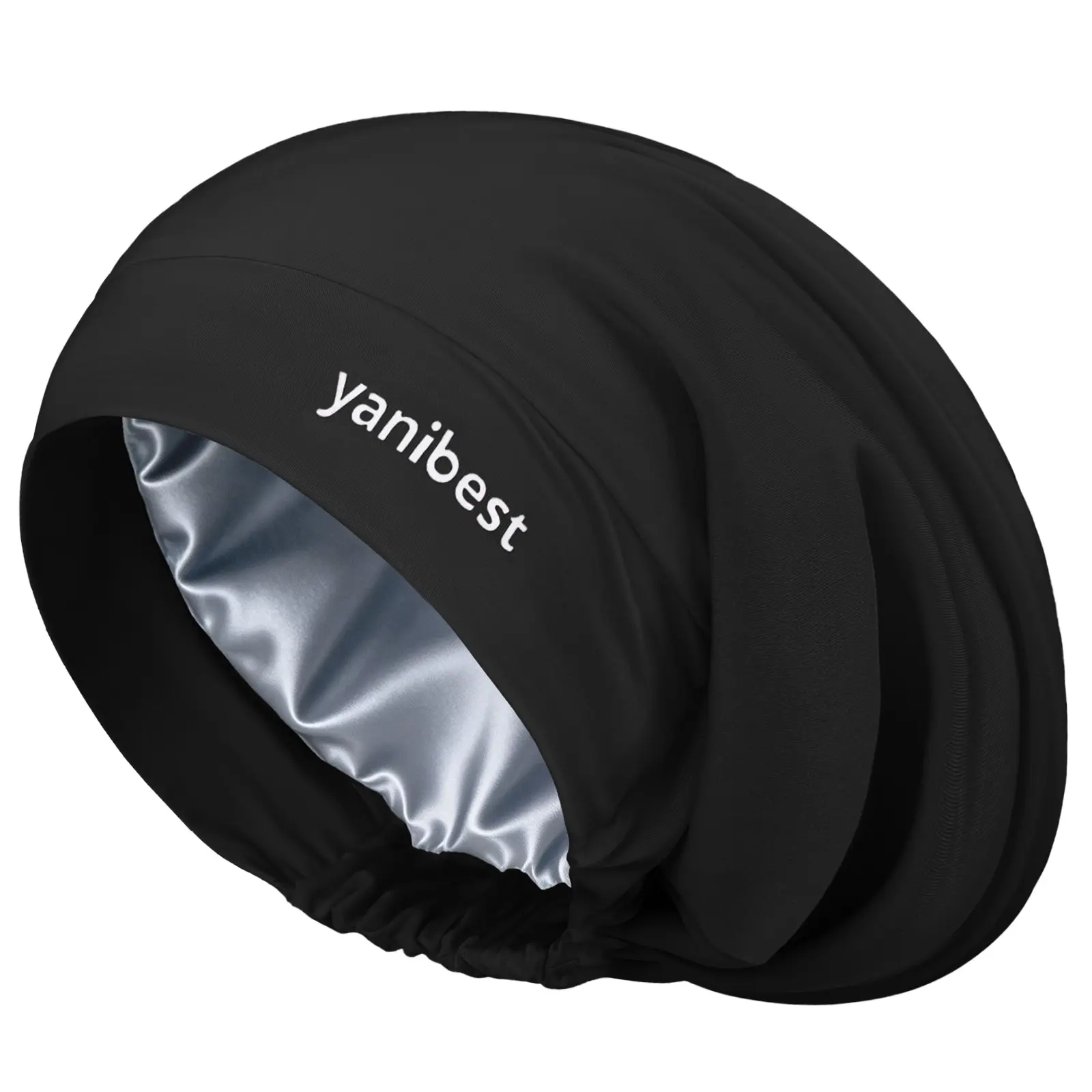YANIBEST High Elasticity Large Smooth Satin Fabric Hair Hat - Double Layer Breathable Heatless Curly Hair Sleeping Cap for Women's Daily Haircare, Slouchy Beanie