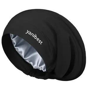 YANIBEST High Elasticity Large Satin Bonnet, Double Layer Hair Cap Slouchy Beanie for Hair Care, Women Men Curly Natural