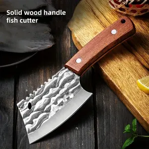 Dragon Pattern Hand Forged Kitchen Chef Knife, Stainless Steel Multi-Purpose Chopper with Leather Sheath, Bone Cutting Kitchenware for Home Cooking