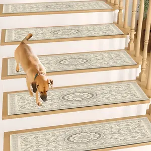Vintage Floral Diatom Mud Stair Mat, Absorbent Non-Slip Wooden Step Rug, Quick-Dry Moisture-Draining Stair Gripper, Washable Non-Slip Floor Mat, Quick Drying Rugs