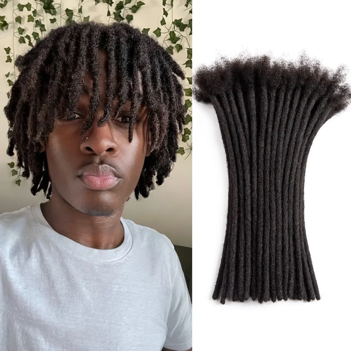Dreadlocks Extension Human Hair Natural Black Traditional Locs Extension 6-14 inch Length Crochet Braid Handmade Dreads Hip-Hop Styles Afro Curly Braided Wigs