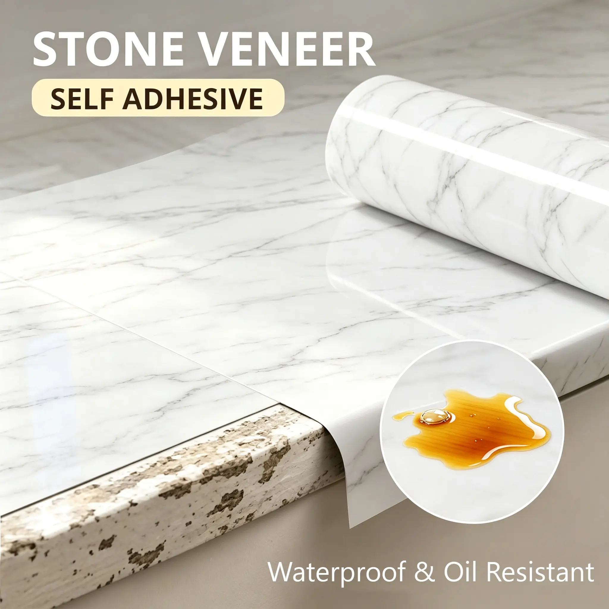 Marble-patterned Self-adhesive Wallpaper Is Waterproof, Heat-resistant, and Oil-resistant, Removable Without Leaving Adhesive Residue, Easy To Install, Suitable for Furniture and Cabinet Renovation Decorative Stickers