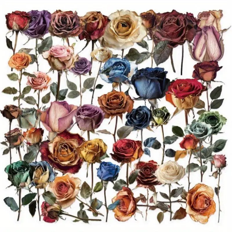 80pcs Brown Rose Plant Decorative Diary Material Sticker Scrapbook Label Diary Stationery Photo Album Phone Luggage Notebook Computer Guitar Irregular Shape