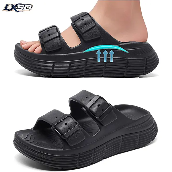 Lxso Women's Orthopedic Non-Slip Clogs - 2026 Summer Sports Sandals with Double-Buckle, EVA Cushioning Foam Soft Sole, Arch Support for Flat Feet, 1-3 cm Low Heel for Workout (Plantar Fasciitis Relief) (Black)
