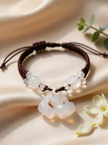 Natural Jadeite Bell Bracelet | Adjustable Handwoven Cord | White & Green Variants