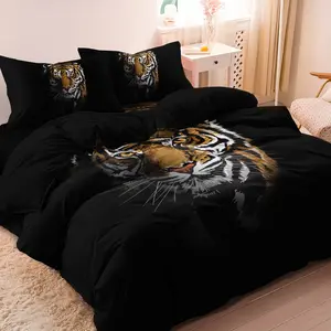 3pcs Set Fierce Animals Tiger Head Pattern Print Duvet Cover (1 Duvet Cover + 2 Pillowcases, No Comforter, No Pillow)for Home Or Dorm Bedrooms Hotels Use