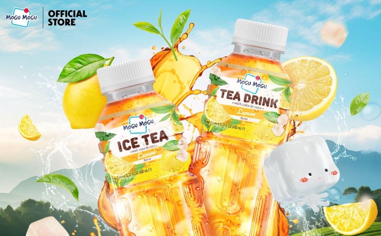Mogu Mogu Lemon Iced Tea with Nata de Coco (Coconut Jelly) – Chewy Bubble Tea Alternative, Refreshing Drink, 6 Pack Bottles, 15.3 fl oz Each