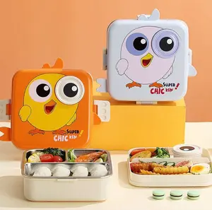 Kids Double Decker Stainless Steel Bento Box Chubby Chicken