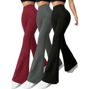 Women Flare Pants, Black Grey Red Trio Pack, Slim Fit & Booty Lifting, Comfy Stretchy Bell-Bottoms For Fits