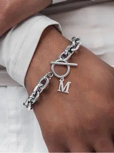 Men's Fashion Simple Stainless Steel Toggle Clasps Chain Letter Link Bracelet, Fashion Jewelry for Party, Daily Clothing Decor, Trendy All-match & Exquisite Jewelry for Birthday Gift