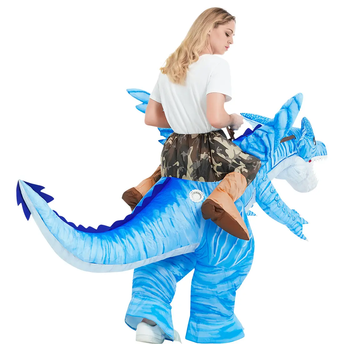 GOOSH Inflatable Dinosaur Costume for Adult Halloween Costume Women Man Funny Blow up Costume for Halloween Party Cosplay
