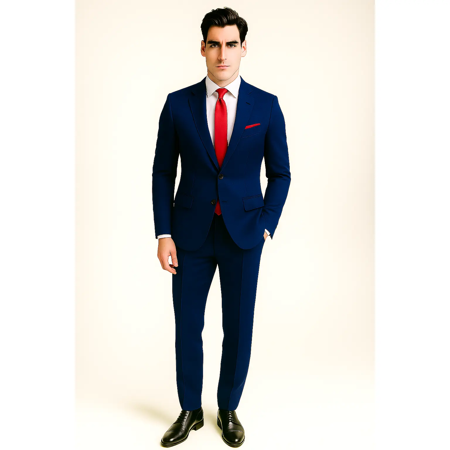 The Indigo Flame – Indigo Suit with Red Accent