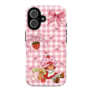 Strawberry Sweetheart Playful Phone Case, Retro 90s Pink Phone Case, Compatible with iPhone 17/16/15/14/13/12/11 Pro Max/Plus and Samsung Galaxy S23FE/22/23/24/25. Cute Pastoral Cartoon Hard Case, Y2K Soft Girl Style, a perfect girly gift for her.