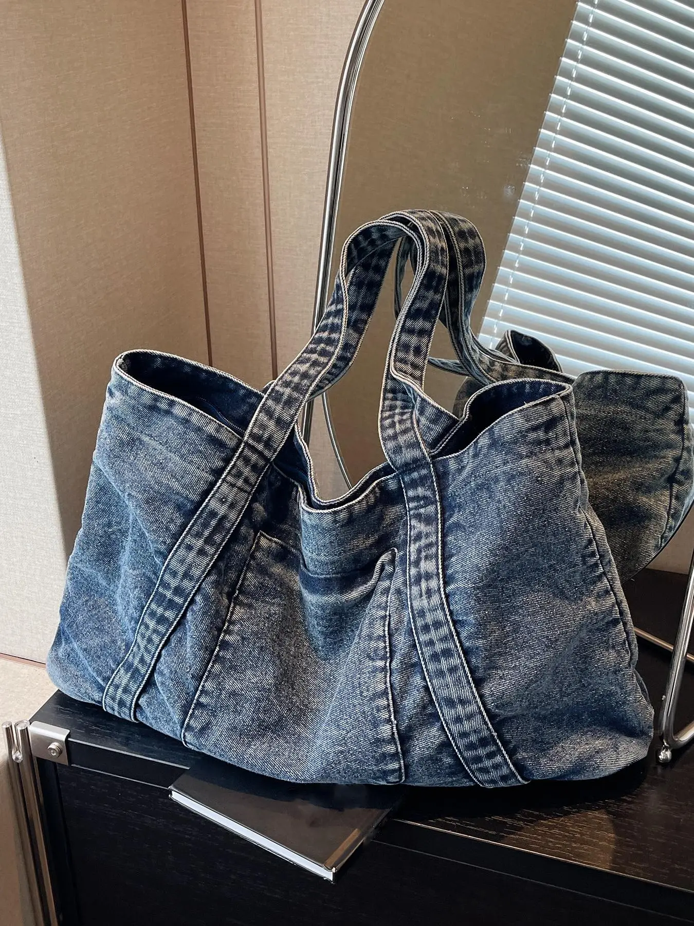 Fashionable Denim Handbag Tote Bag, Large Capacity Shoulder Bag for Women, Casual Trendy Versatile High-quality Daily Commuting Bag, Fashionable Shopp