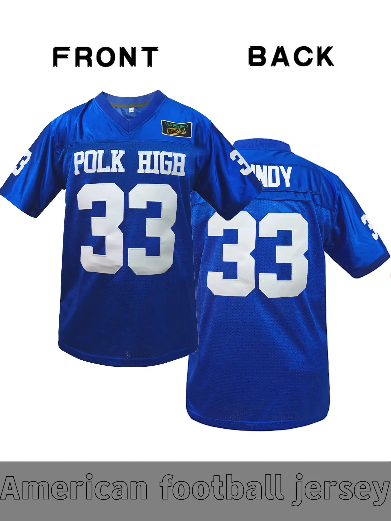 Men's Retro Blue #33 Football Jersey with Polk High Embroidery, Breathable Sportswear for Casual and Game Training, Unisex Rugby Apparel, Athletic Activewear, Outdoor Sports Top