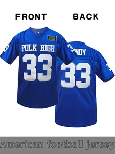 Men's Retro Blue #33 Football Jersey with Polk High Embroidery, Breathable Sportswear for Casual and Game Training, Unisex Rugby Apparel, Athletic Activewear