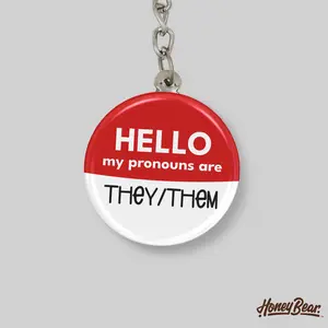 HoneyBear My Pronouns Are 'They/Them' Keychain - Bold 1.5-Inch Button-Style Design & 4-Inch Chain for Pride Visibility and Purpose