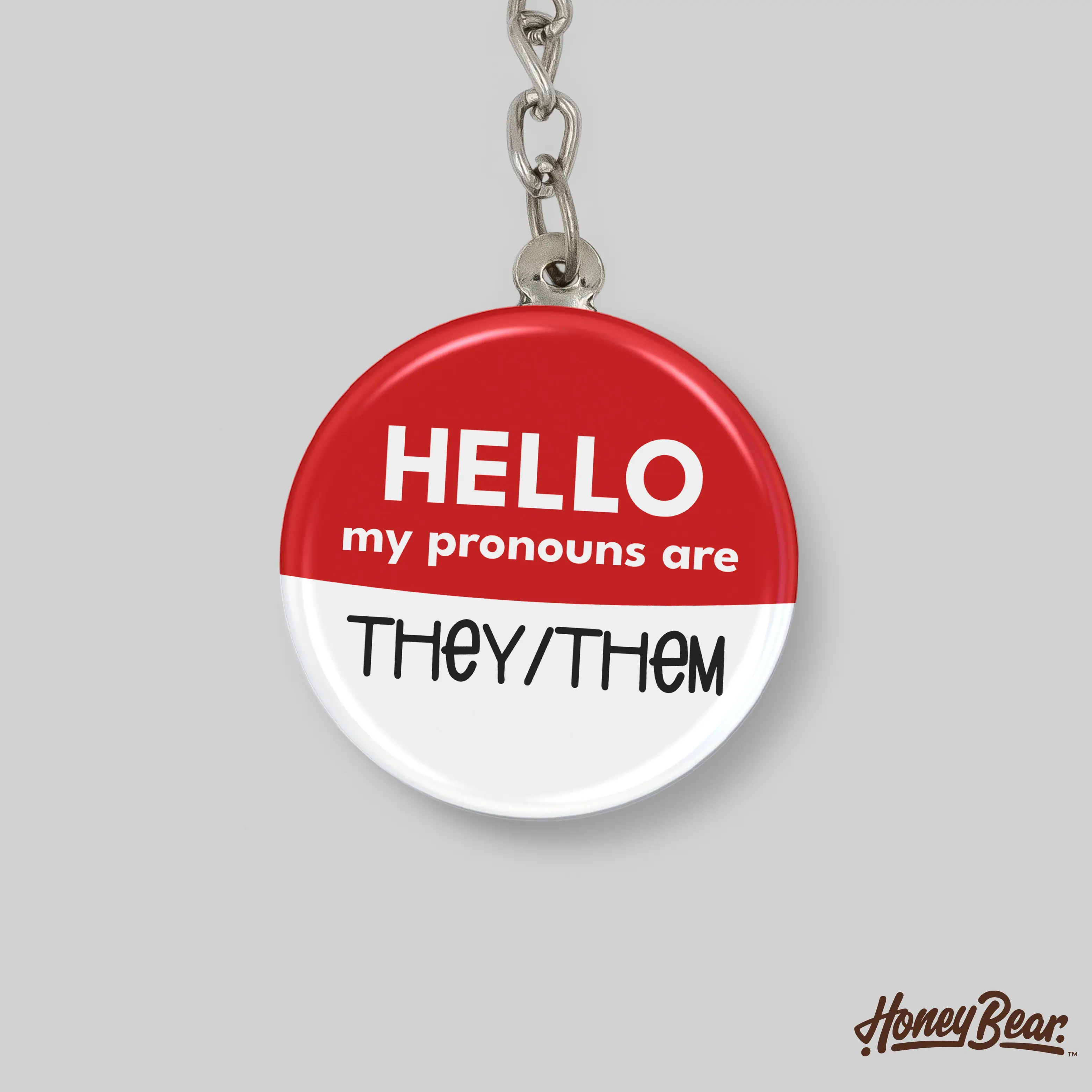 HoneyBear My Pronouns Are 'They/Them' Keychain - Bold 1.5-Inch Button-Style Design & 4-Inch Chain for Pride Visibility and Purpose