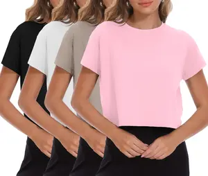 Dalavch 4 Pack Women's Crop Top Loose Fit Short Sleeve Casual Basic Tshirt Streetwear