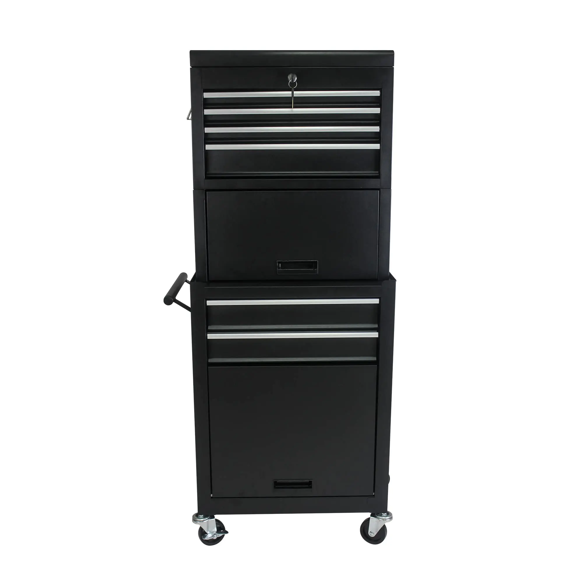 Garvee 6-Drawer Steel Alloy Rolling Tool Chest - High-Capacity Metal Locker Storage Cabinet with 100kg Load Capacity, Lock, 1-Side Pull Handle, 4 Wheels (2 with Parking Brakes) (Black)