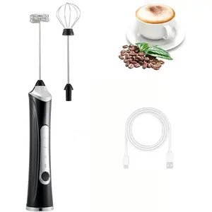 Rechargable Milk Frother, Handheld Drink Mixer with Whisk Attachment, 2025 upgraded powerfull 3 speed , Type C  with charge light, with extra egg mix  (Black without Stand)