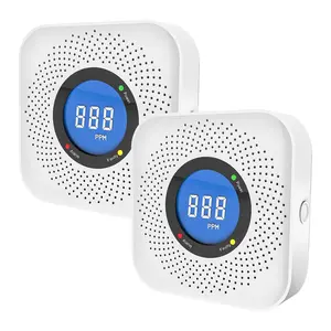 2-pack home carbon monoxide Alarm detector  with a digital LCD display, audible and visual alarms, extended standby time, low-battery warning, replaceable batteries, and peak memory function,batteries not included