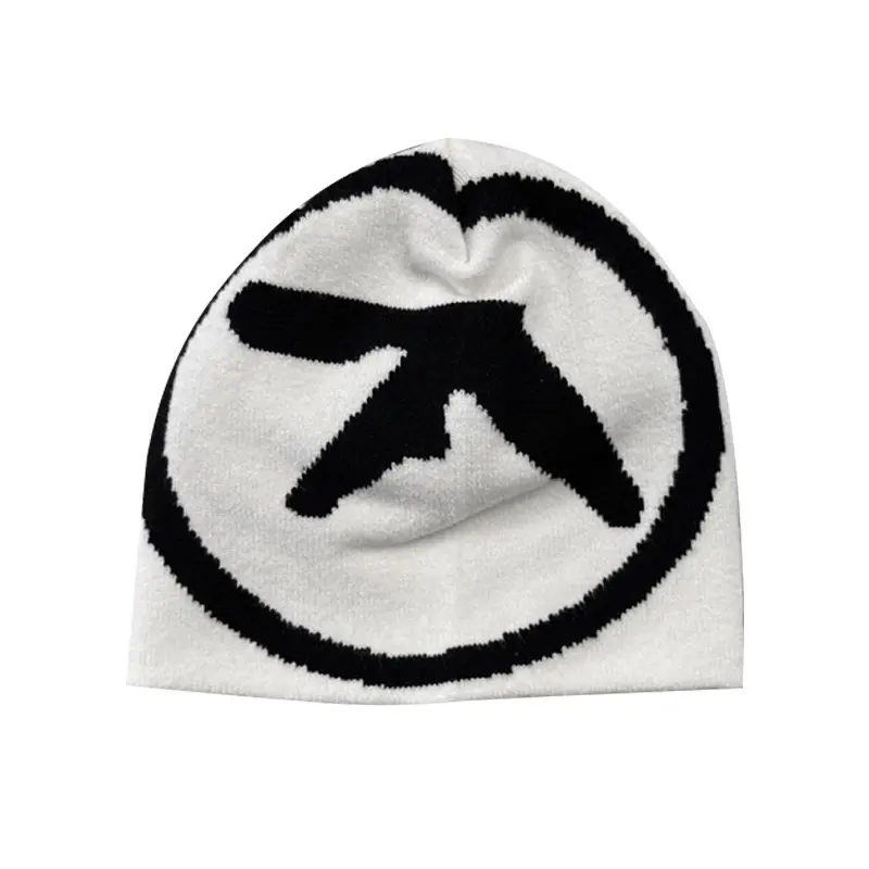 High-Contrast Jacquard Knit Beanie Hat with an Iconic Logo, Reversible Unisex Streetwear in a Cozy Acrylic Blend, Cozy Beanie, Aphex Twin, Funky Unique Accessories