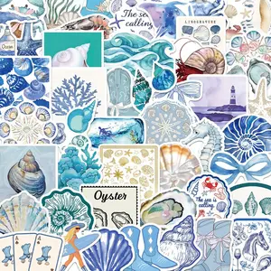 Ocean Themed Sticker, 50pcs/set Watercolor Sea Life Pattern Decorative Sticker, DIY Decals for Water Bottle, Laptop, Phone Case, Scrapbooking, Journal Making