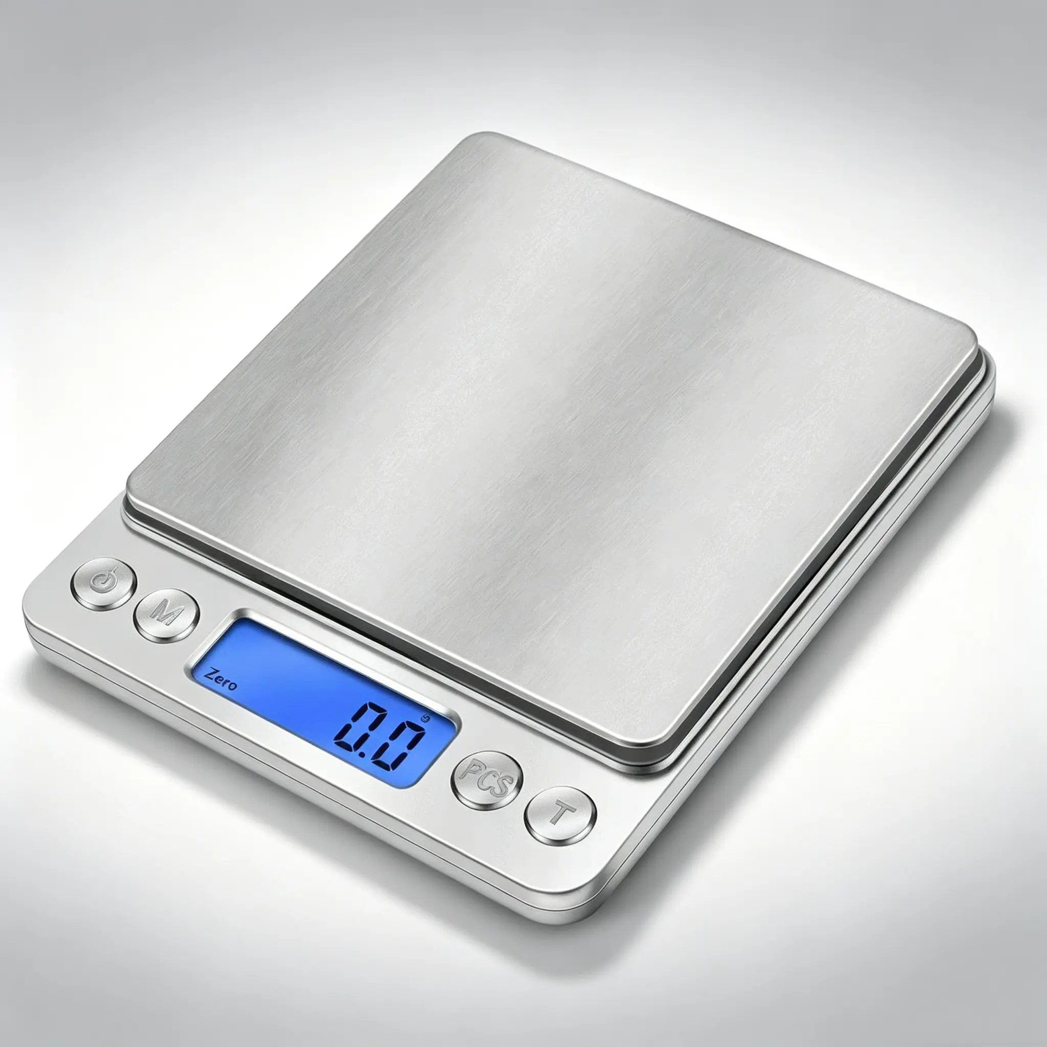 High Precision Mini Digital Kitchen Scale - 2000g×0.1g/0.01g Stainless Steel Portable Scale with Blue Backlit LCD, Tare Function, Easy Cleaning, Low-Battery Protection, Smart Alerts, 12.5×10.5×1.8cm, for Kitchen & Jewelry Weighing