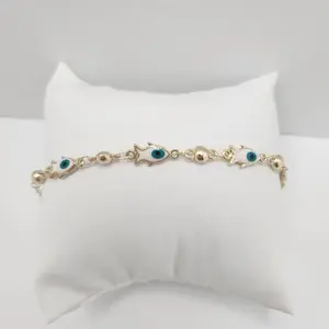 14K Gold Laminated Fish with Evil Eye Ankle Bracelet - 8" but 10" with Extension Elegant Classic Design for Versatile Wear