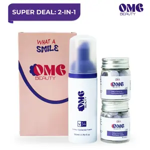 What a Smile Whitening Set 2-in-1 by OMG Beauty | Tooth Foam & Toothpaste Tabs