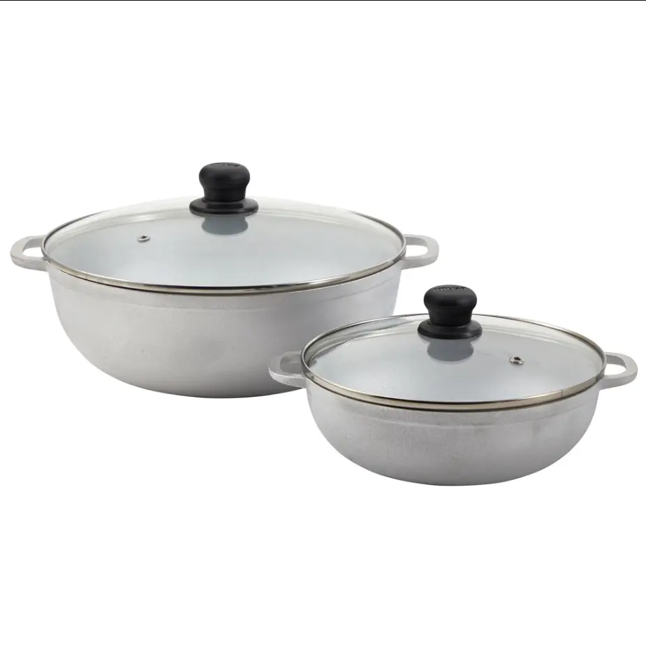 2.5qt and 7.0qt Cast Aluminum Caldero 2 Piece Set with Glass Lid 22cm and 30cm