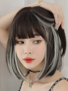 12 Inch Short Straight Wig with Bangs, Fashion Bob Wig for Women, High-density Heat Resistant Synthetic Wig for Girl Daily Part Use, Synthetic Fiber Wigs