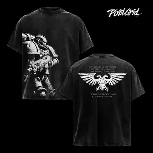 Space Marines From Warhammer 40K Graphic Tee, Oversized Heavyweight Cotton Tees, Vintage Washed Y2K, Gaming Fan Gift, Game Merch, Gift For Warhammer Fans