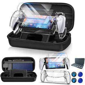 12-in-1 Accessories Kit with Protection for PlayStation Portal Remote Controller with Clear Skin, PS5 Portal Hard Carrying Case, Includes 2 Screen Protectors, 4 Thumb Grips, 1 Game Card Case & 1 Stickers Application Tools