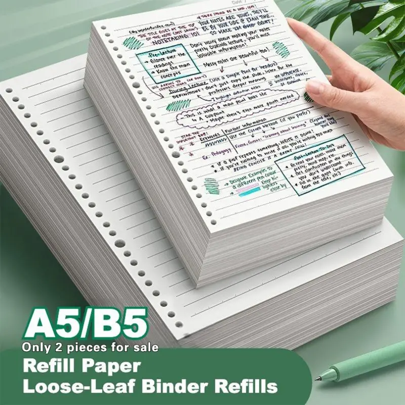 2-Pack Standard A5/B5 Refills Loose-Leaf Notebook - 26/30 Holes Replacement Paper, Refill Only, Binder Notebook Inserts, High-Quality Standard Size Refill Paper for Loose-Leaf Binders Office Stationery Supplies Office Accessories