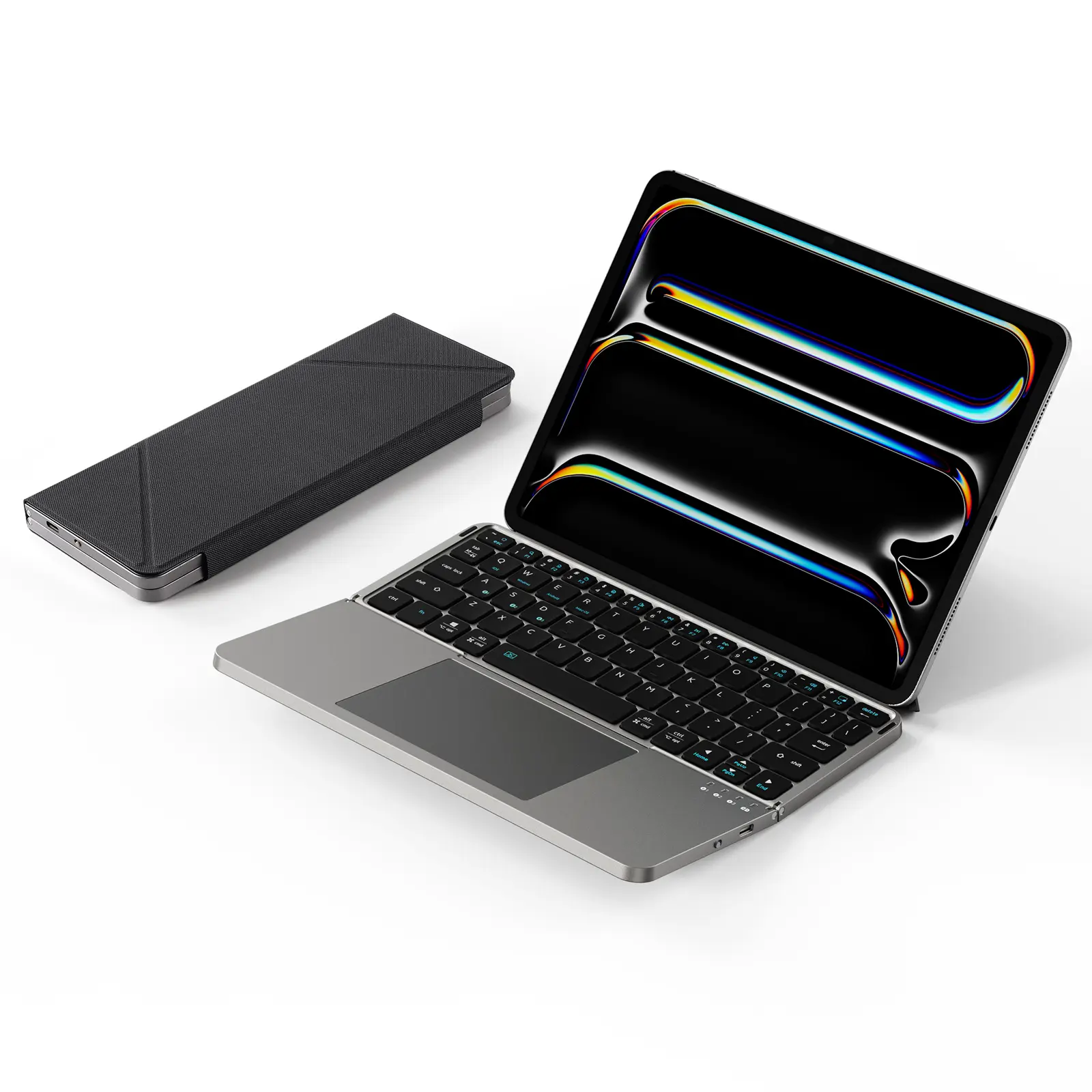 NAIDUN Foldable Bluetooth Keyboard with Touchpad & Stand, PU Leather Cover, Ultra-Thin Portable Keyboard Compatible with iPad Pro/Air/Mini/Tablet - Grey Compact Digital Folding